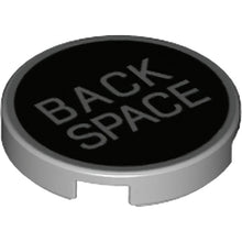 Part 14769pb450 - Tile, Round 2 x 2 with Bottom Stud Holder with Metallic Silver 'BACK SPACE' Pattern
