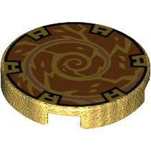 Part 14769pb507 - Tile, Round 2 x 2 with Bottom Stud Holder with Copper Spiral and Gold Electricity Pattern