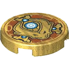 Part 14769pb656 - Tile, Round 2 x 2 with Bottom Stud Holder with Dragon Head with Horns and Black Eyes, Dark Azure and White Nuts and Gear in Circle Pattern