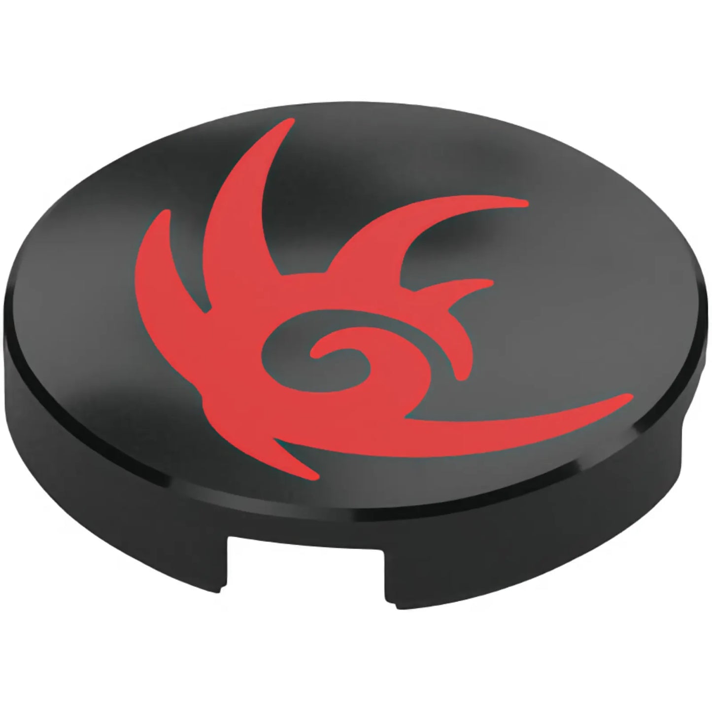 Part 14769pb658 - Tile, Round 2 x 2 with Bottom Stud Holder with Red Tribal Symbol Pattern (Shadow the Hedgehog Logo)