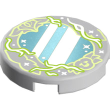 Part 14769pb753 - Tile, Round 2 x 2 with Bottom Stud Holder with Metallic Light Blue Mirror, White Reflections, Yellowish Green and Lime Border with Branches and Flowers Pattern