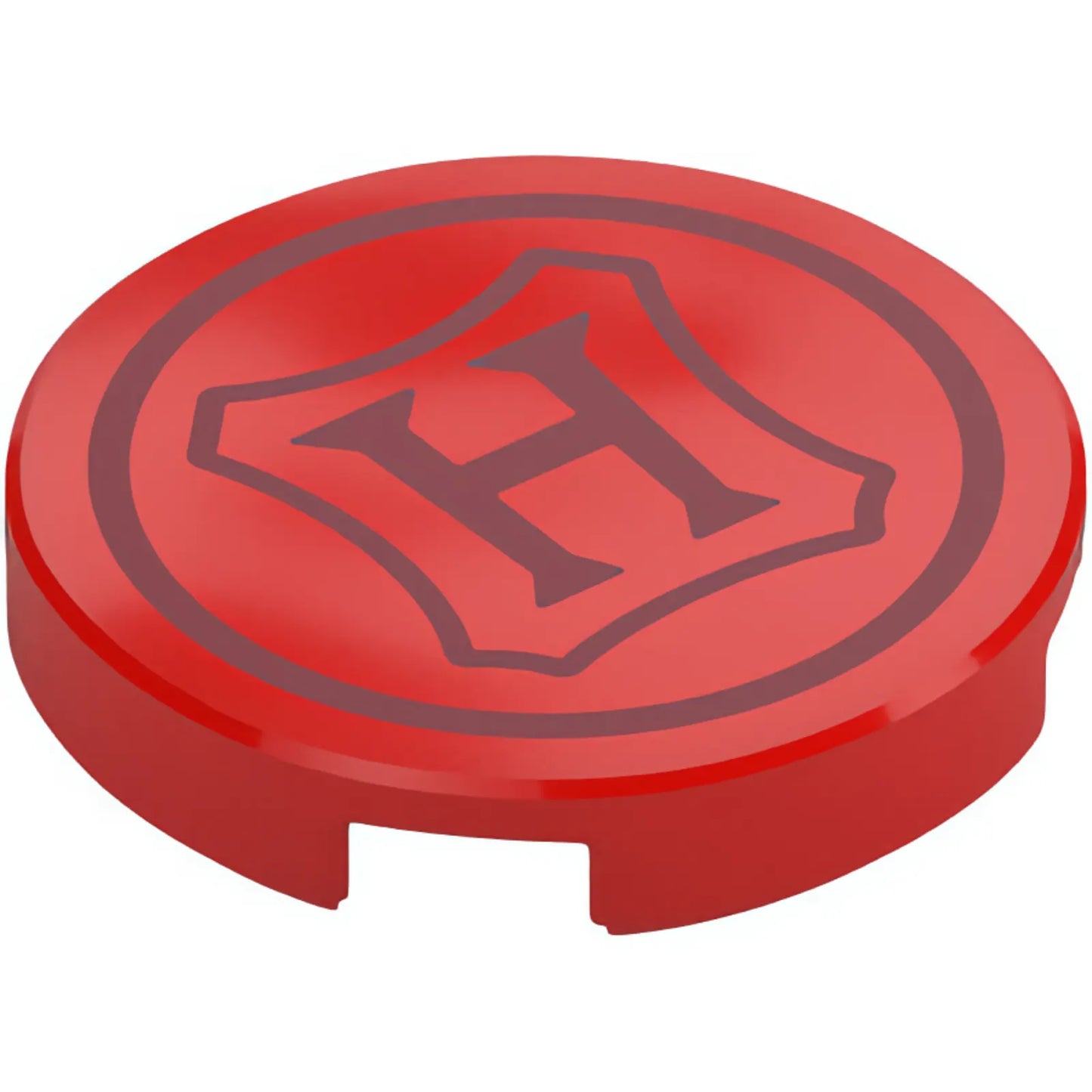 Part 14769pb788 - Tile, Round 2 x 2 with Bottom Stud Holder with Wax Seal with Hogwarts Crest, Dark Red Capital Letter H and Border Pattern