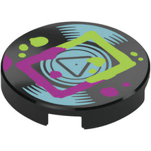 Part 14769pb863 - Tile, Round 2 x 2 with Bottom Stud Holder with Vinyl Record with Metallic Light Blue Label and Highlights, Magenta and Lime Square and Splotches Pattern