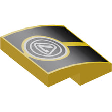 Part 15068pb085 - Slope, Curved 2 x 2 x 2/3 with Silver '7' in Circles over Black Stripes Pattern