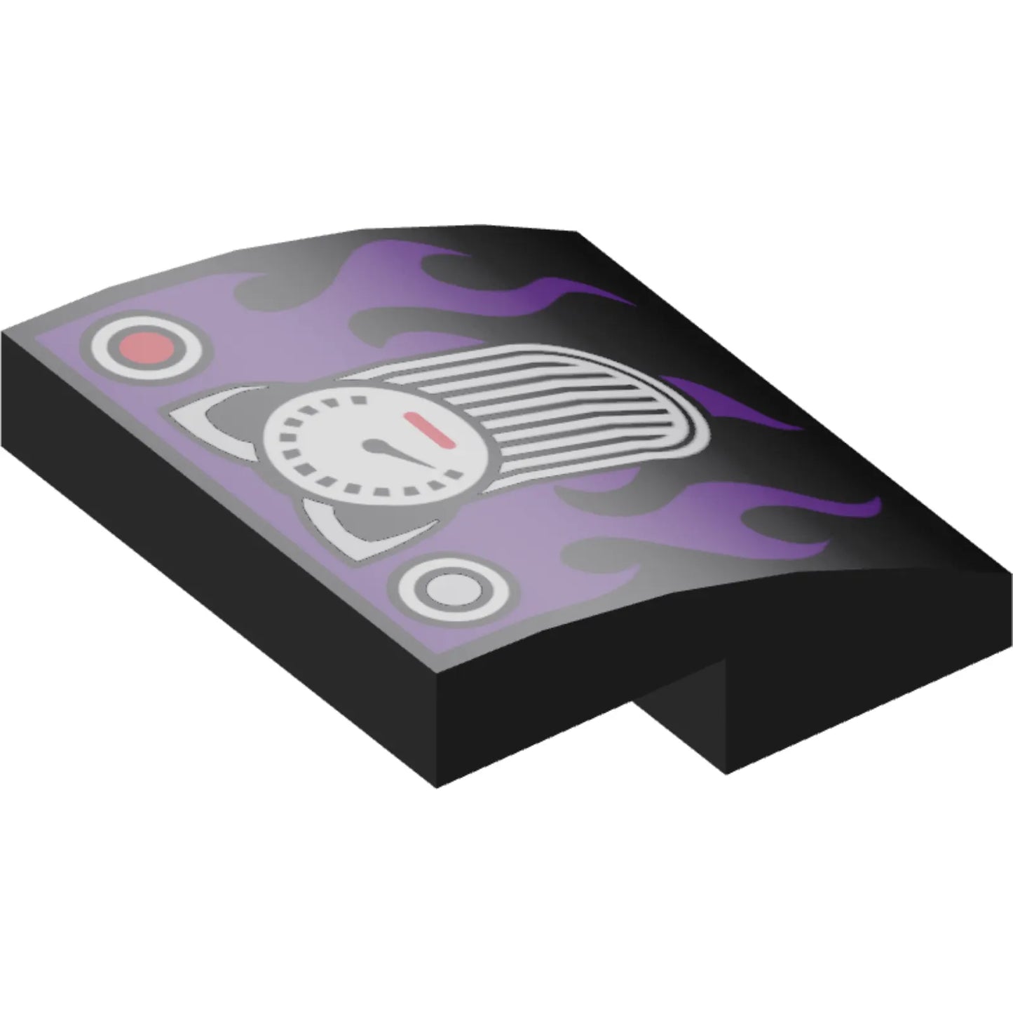 Part 15068pb094 - Slope, Curved 2 x 2 x 2/3 with Cat Ears Speedometer and Dark Purple Flames Pattern