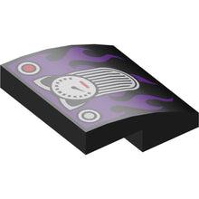 Part 15068pb094 - Slope, Curved 2 x 2 x 2/3 with Cat Ears Speedometer and Dark Purple Flames Pattern