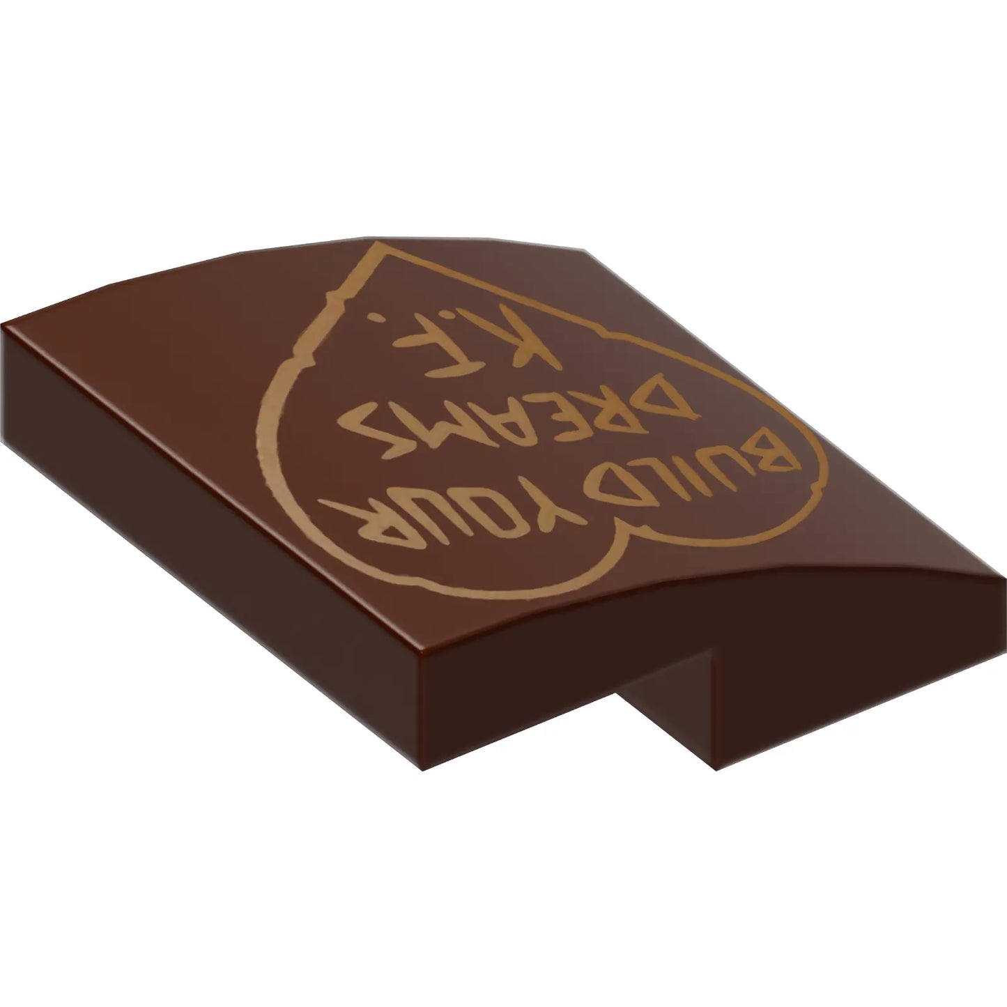 Part 15068pb194 - Slope, Curved 2 x 2 x 2/3 with 'BUILD YOUR DREAMS K.F.' in Outlined Heart Pattern