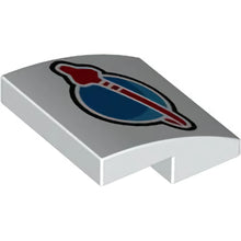 Part 15068pb403 - Slope, Curved 2 x 2 x 2/3 with Blue and Red Classic Space Logo Pattern