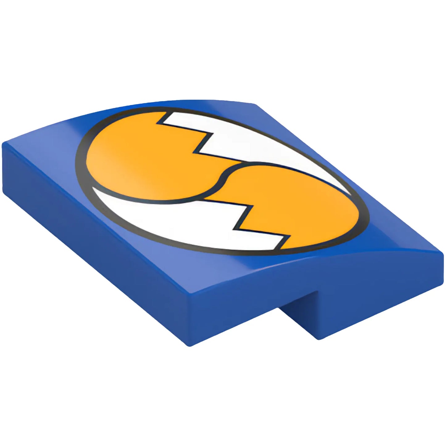 Part 15068pb595 - Slope, Curved 2 x 2 x 2/3 with 2 Bright Light Orange and White Fox Tails with Zigzag Lines in Black Circle Pattern