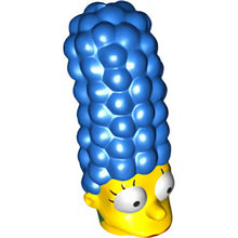 Part 15522c01pb03 - Minifigure, Head, Modified Simpsons Marge Simpson with Red Lipstick and Dark Turquoise Earrings Pattern
