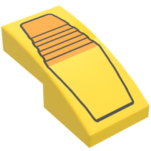Part 11477pb191 - Slope, Curved 2 x 1 x 2/3 with Black Outline and Ridges, Bright Light Orange Panel Pattern (Transformers Bumblebee Head Center)