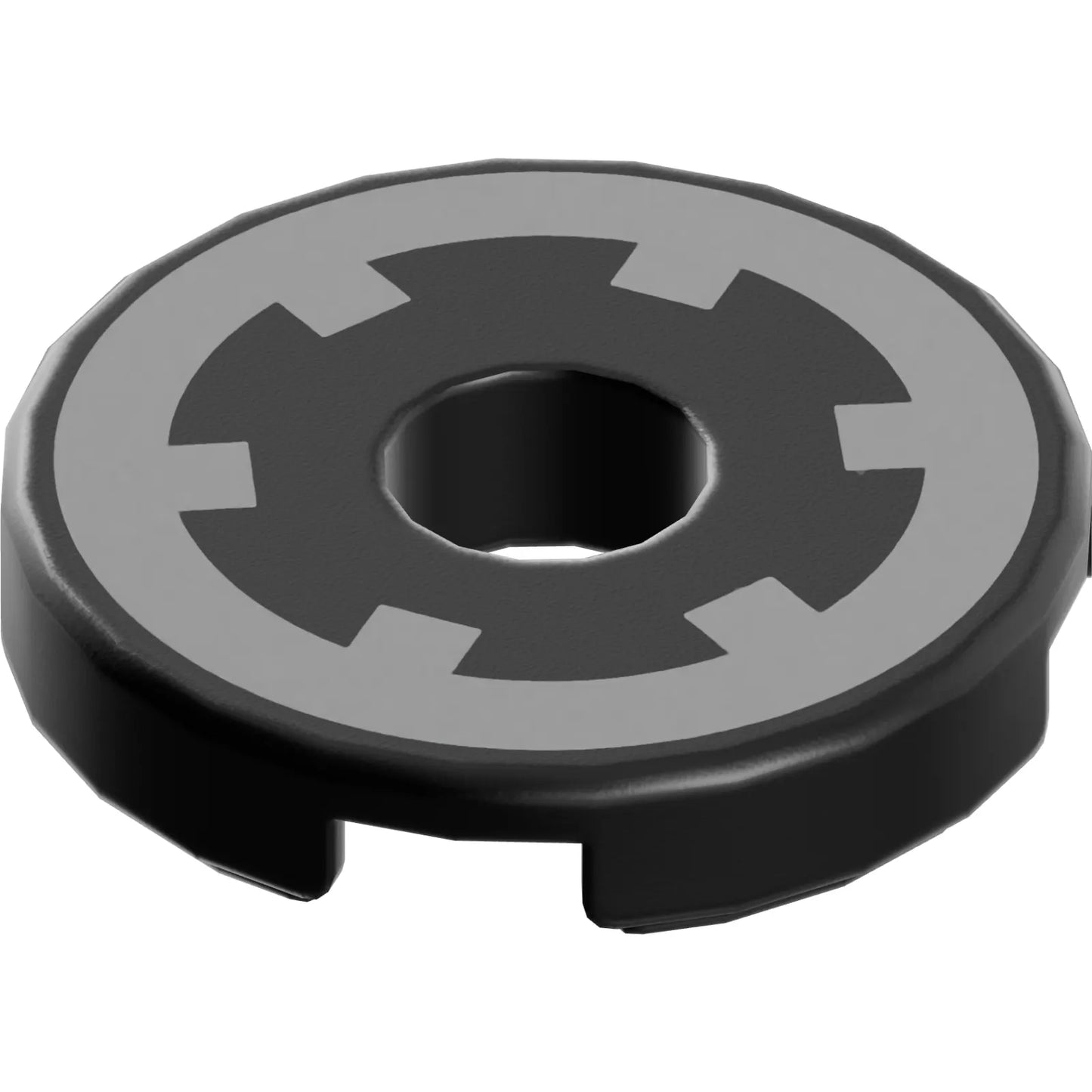 Part 15535pb19 - Tile, Round 2 x 2 with Hole with Silver Sprocket Wheel (Spool) Pattern