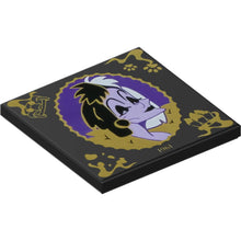 Part 1751pb038 - Tile 4 x 4 with Lavender and Medium Lavender  Cruella De Vil Portrait in Oval Frame with Gold Filigree, ‘1961’, Panther De Ville Car, Dalmatian Dog Paws, Spots and Tails Handbag Pattern