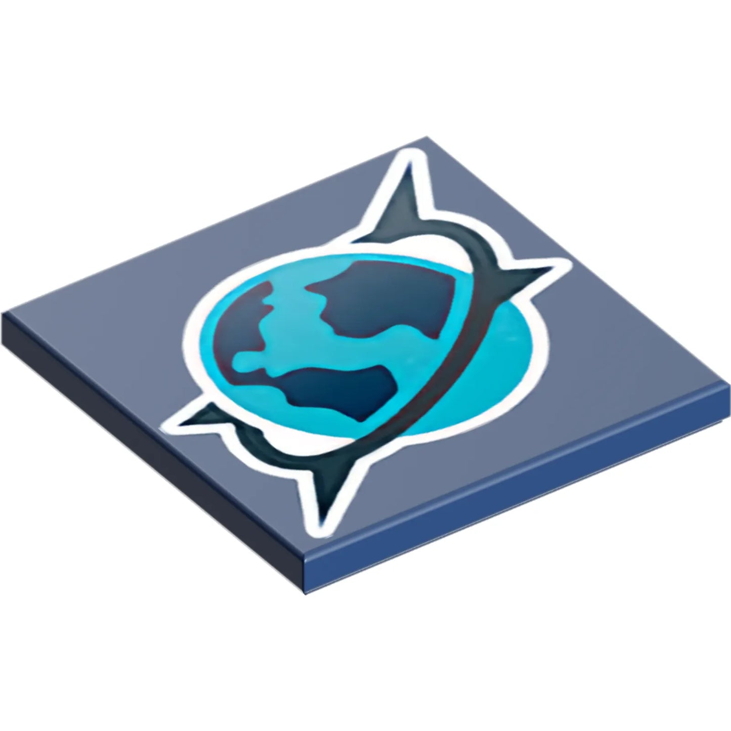 Part 1751pb043 - Tile 4 x 4 with Medium Azure, Dark Blue and Black Arctic Explorer Logo with White Outline Pattern