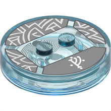 Part 18605c01pb03 - Dimensions Toy Tag 4 x 4 x 2/3 with 2 Studs and Trans-Light Blue Bottom with White Rune Character and Silver Lines on Dark Bluish Gray Background Pattern (Gandalf)