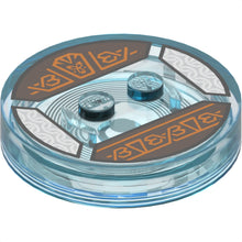 Part 18605c01pb38 - Dimensions Toy Tag 4 x 4 x 2/3 with 2 Studs and Trans-Light Blue Bottom with Angled Copper Lines and Symbols on Dark Brown Background, Silver Wavy Lines Pattern (Gimli)