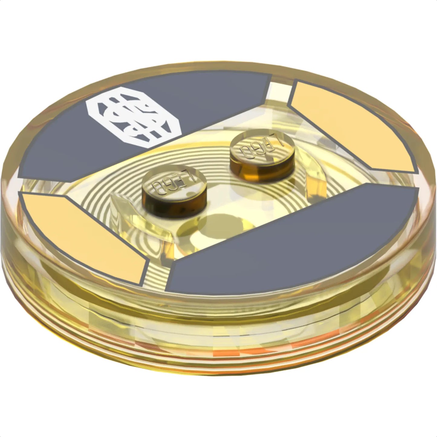 Part 18605c02pb19 - Dimensions Toy Tag 4 x 4 x 2/3 with 2 Studs and Trans-Orange Bottom with Silver 'NS' Monogram on Dark Blue Background Pattern (Newt Scamander)