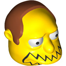Part 19685pb01 - Minifigure, Head, Modified Simpsons Comic Book Guy with Black Mouth Line and Dark Orange Hair Pattern