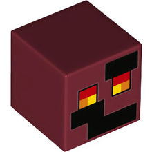 Part 19729pb020 - Minifigure, Head, Modified Cube with Pixelated Black Blocks and Red, Orange, and Yellow Eyes Pattern (Minecraft Magma Cube)