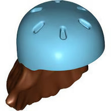 Part 2137pb02 - Mini Doll, Hair Combo, Hair with Hat, Long with Molded Medium Azure Bicycle Helmet Pattern