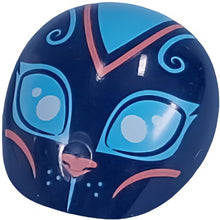 Part 21560pb18 - Large Figure Armor, Round, Smooth with Medium Azure Eyes, Curls, Whisker Dots, and Forehead Triangle, Coral Nose and Cheek Lines Pattern (Cat Head)