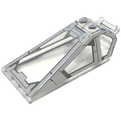 Part 21849pb08 - Windscreen 8 x 4 x 2 with 2 Studs and Bar Handle with Light Bluish Gray Cockpit Window Frames and Dark Bluish Gray Panels and Lines Pattern