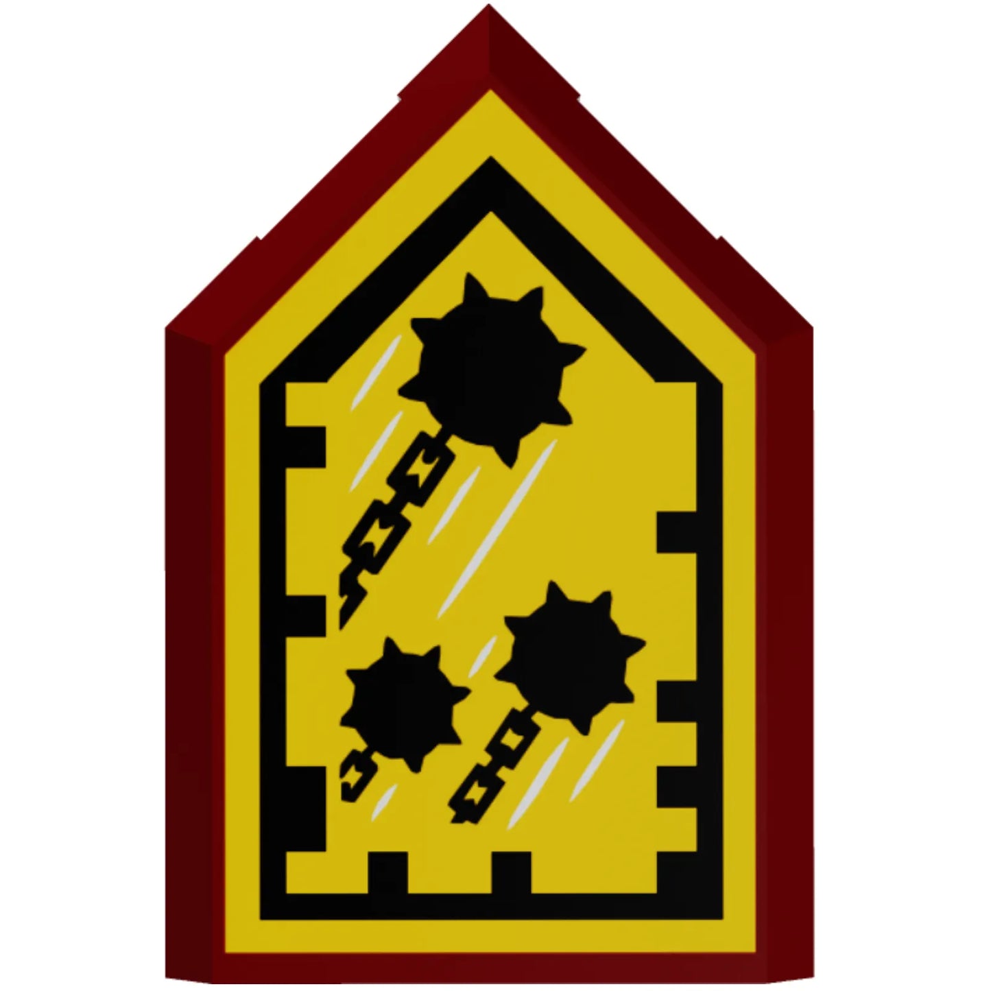 Part 22385pb010 - Tile, Modified 2 x 3 Pentagonal with Nexo Power Shield Pattern - Mace Rain