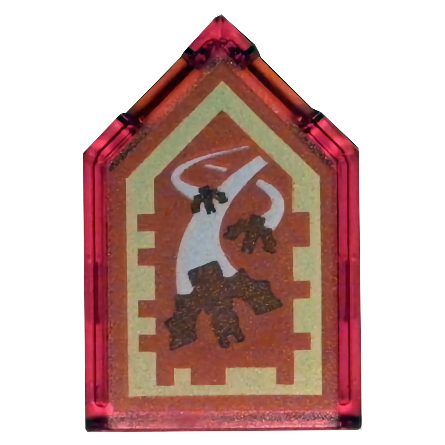 Part 22385pb088 - Tile, Modified 2 x 3 Pentagonal with Nexo Power Shield Pattern - Crimson Bat
