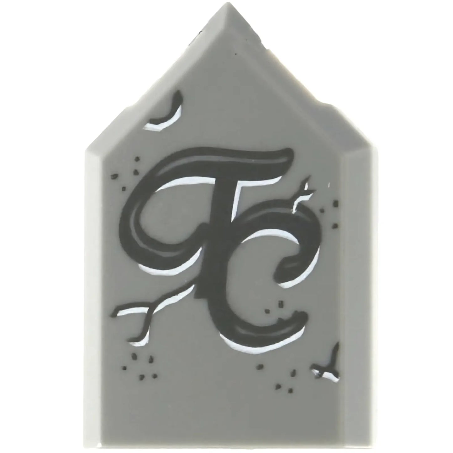 Part 22385pb190 - Tile, Modified 2 x 3 Pentagonal with Dark Bluish Gray 'TC' and Dark Bluish Gray Cracks Pattern