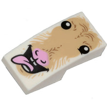 Part 24201pb001 - Slope, Curved 2 x 1 x 2/3 Inverted with Tan Fur, Eyes, Open Mouth, Bright Pink Tongue and Nose Pattern (Goat Face)