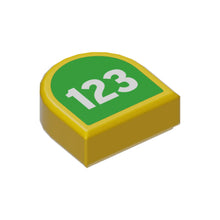 Part 24246pb008 - Tile, Round 1 x 1 Half Circle Extended with White '123' on Lime Background Pattern