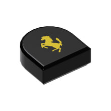 Part 24246pb045 - Tile, Round 1 x 1 Half Circle Extended with Ferrari Logo, Yellow Horse Pattern