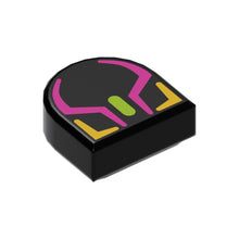 Part 24246pb049 - Tile, Round 1 x 1 Half Circle Extended with Dark Pink, Bright Light Orange, and Lime RGB Gaming Mouse Pattern