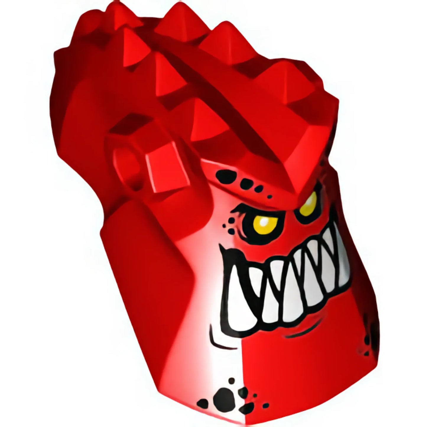 Part 24304pb01 - Minifigure, Head, Modified Alien with Spikes on Top and Holes on Sides with White Pointed Teeth and Bright Light Orange Eyes Pattern (Burnzie)