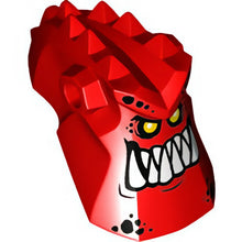 Part 24304pb01 - Minifigure, Head, Modified Alien with Spikes on Top and Holes on Sides with White Pointed Teeth and Bright Light Orange Eyes Pattern (Burnzie)