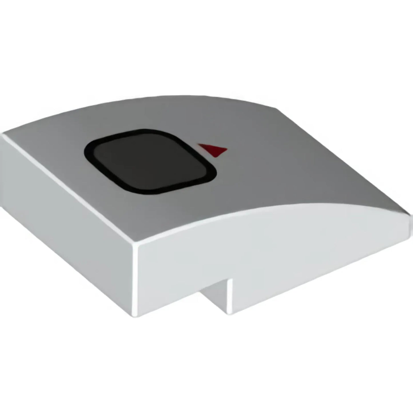 Part 24309pb028 - Slope, Curved 3 x 2 with Red Triangle and Dark Bluish Gray Rounded Square with Black Border Pattern