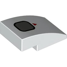 Part 24309pb028 - Slope, Curved 3 x 2 with Red Triangle and Dark Bluish Gray Rounded Square with Black Border Pattern