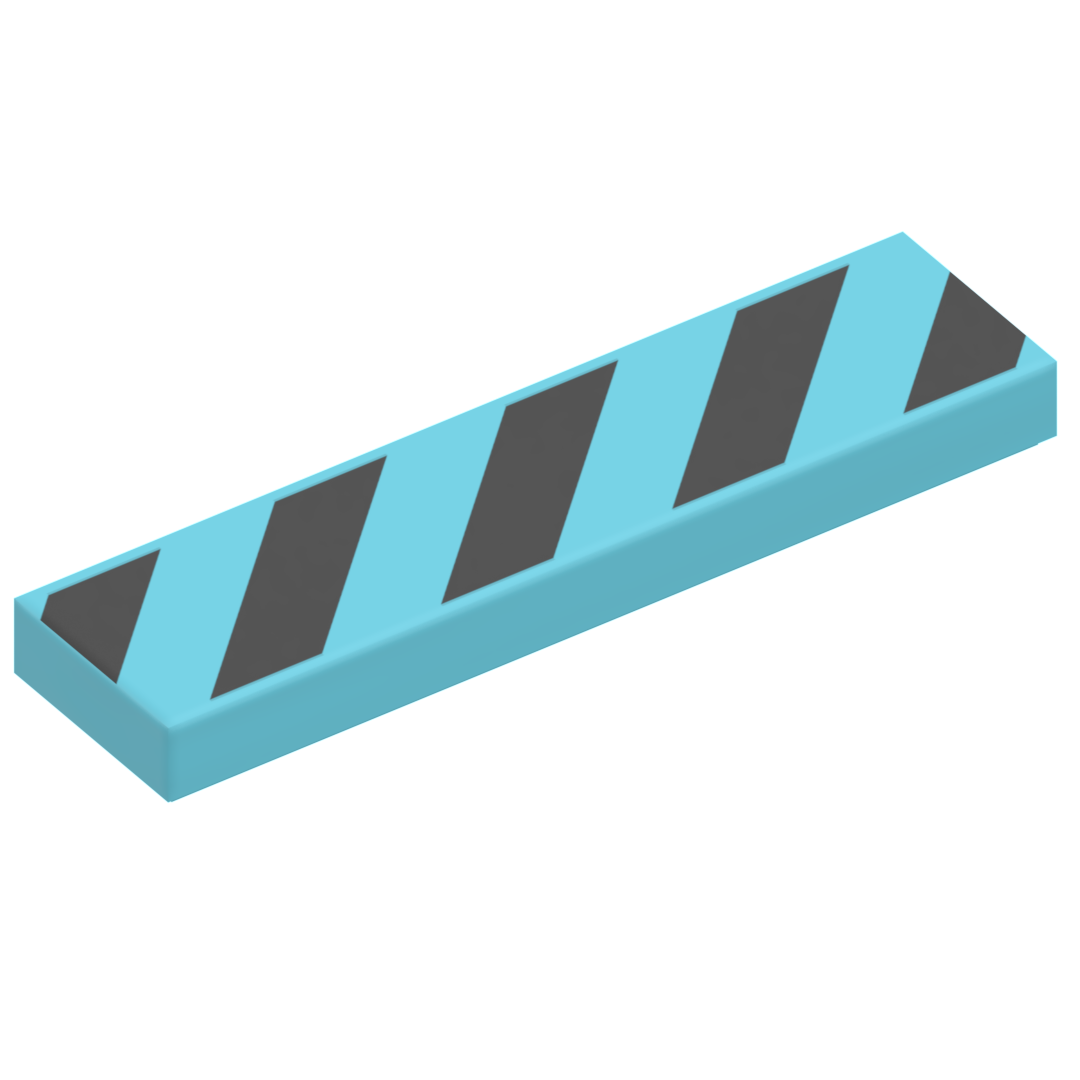 Part 2431pb725 - Tile 1 x 4 with 5 Black Danger Stripes (No Black Corners) Pattern