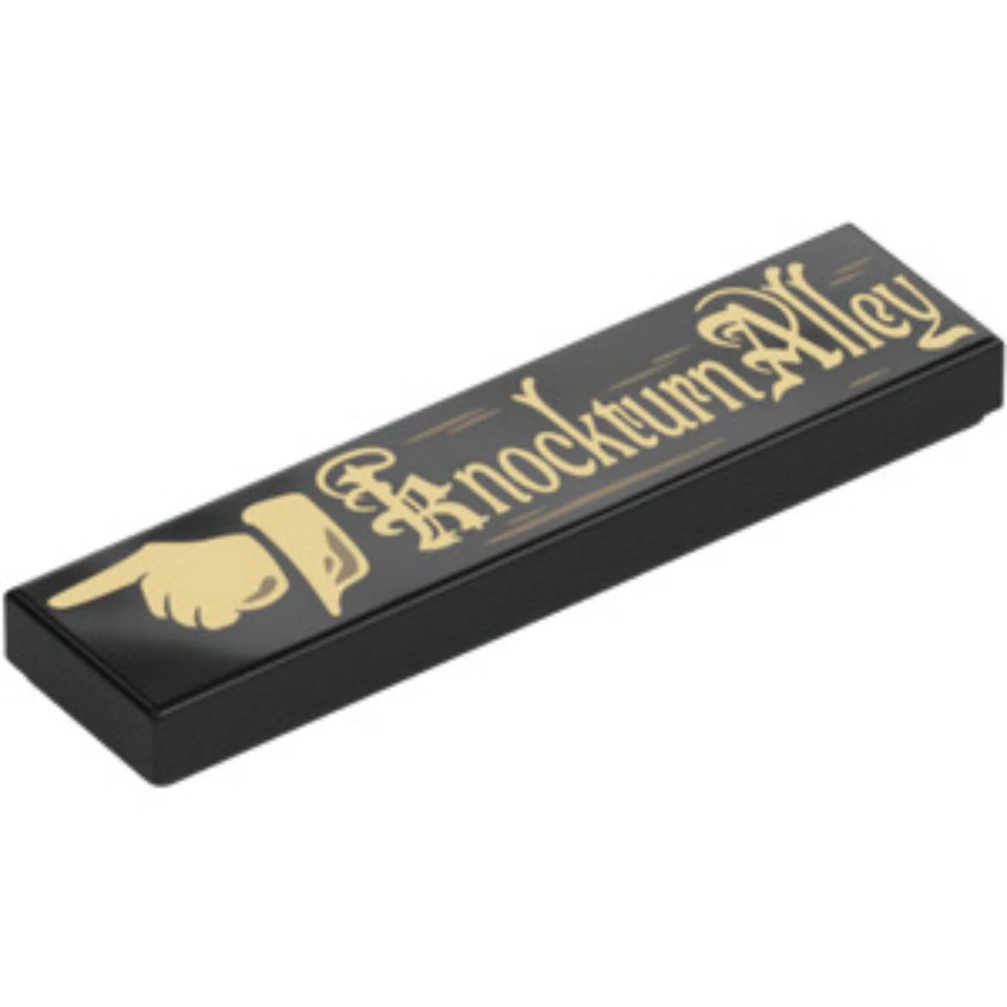 Part 2431pb0945 - Tile 1 x 4 with Tan Pointing Hand and 'Knockturn Alley' Sign Pattern