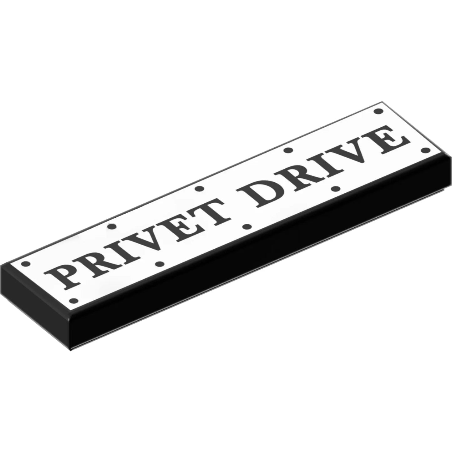 Part 2431pb736 - Tile 1 x 4 with Road Sign with 'PRIVET DRIVE' and Rivets on White Background Pattern