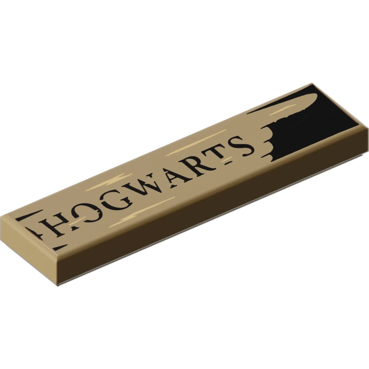 Part 2431pb843 - Tile 1 x 4 with Black 'HOGWARTS' Sign with Tan Wood Grain Pattern