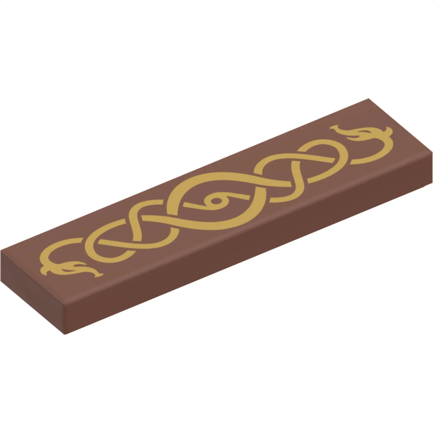Part 2431pb848 - Tile 1 x 4 with Gold Intertwined Sea Serpent / Snake Pattern