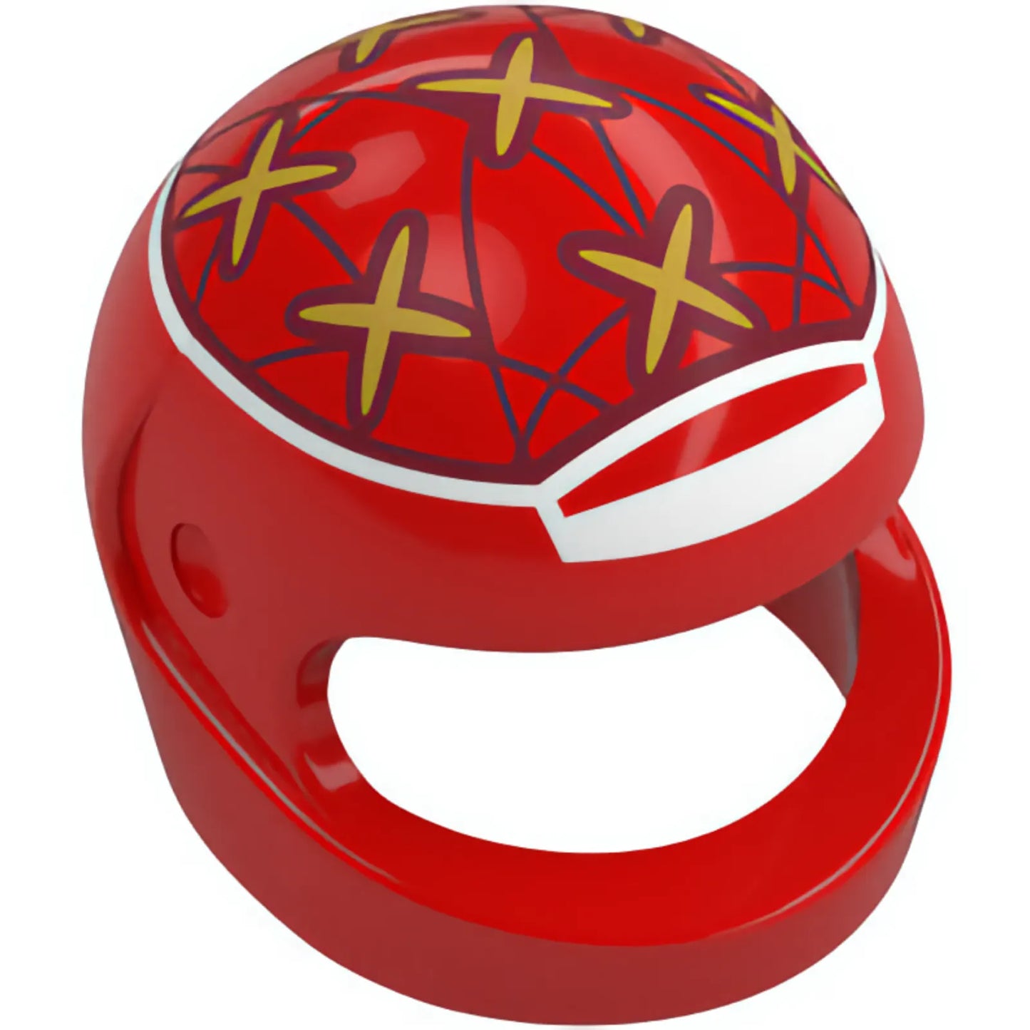 Part 2446pb65 - Minifigure, Headgear Helmet Motorcycle (Standard) with White Circle, Gold Stars, Dark Red Connected Lines Pattern