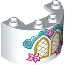 Part 24593pb04 - Cylinder Half 2 x 4 x 2 with 1 x 2 Cutout with Gold Windows and Bright Light Pink Shell and Flowers Pattern