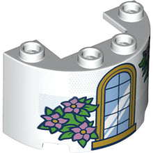 Part 24593pb06 - Cylinder Half 2 x 4 x 2 with 1 x 2 Cutout with Gold Trim Window and Green Leaves with Metallic Pink Flowers Pattern