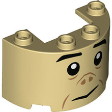 Part 24593pb07 - Cylinder Half 2 x 4 x 2 with 1 x 2 Cutout with Black Eyebrows, Eyes, and Mouth and Dark Tan Nose and Cheek Lines Pattern (Grawp Face)