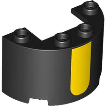 Part 24593pb21 - Cylinder Half 2 x 4 x 2 with 1 x 2 Cutout with Yellow Rectangle with Rounded Lower Edge Pattern