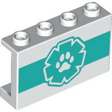 Part 14718pb060 - Panel 1 x 4 x 2 with Side Supports - Hollow Studs with Paw Print on Dark Turquoise EMT Star of Life and Stripe Pattern