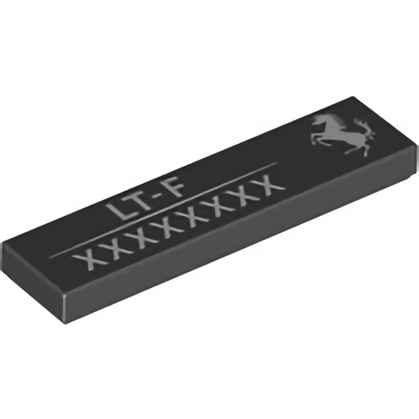 Part 2431pb800 - Tile 1 x 4 with Ferrari Logo White Horse, 'LT-F' and 8-digit Serial Number Pattern