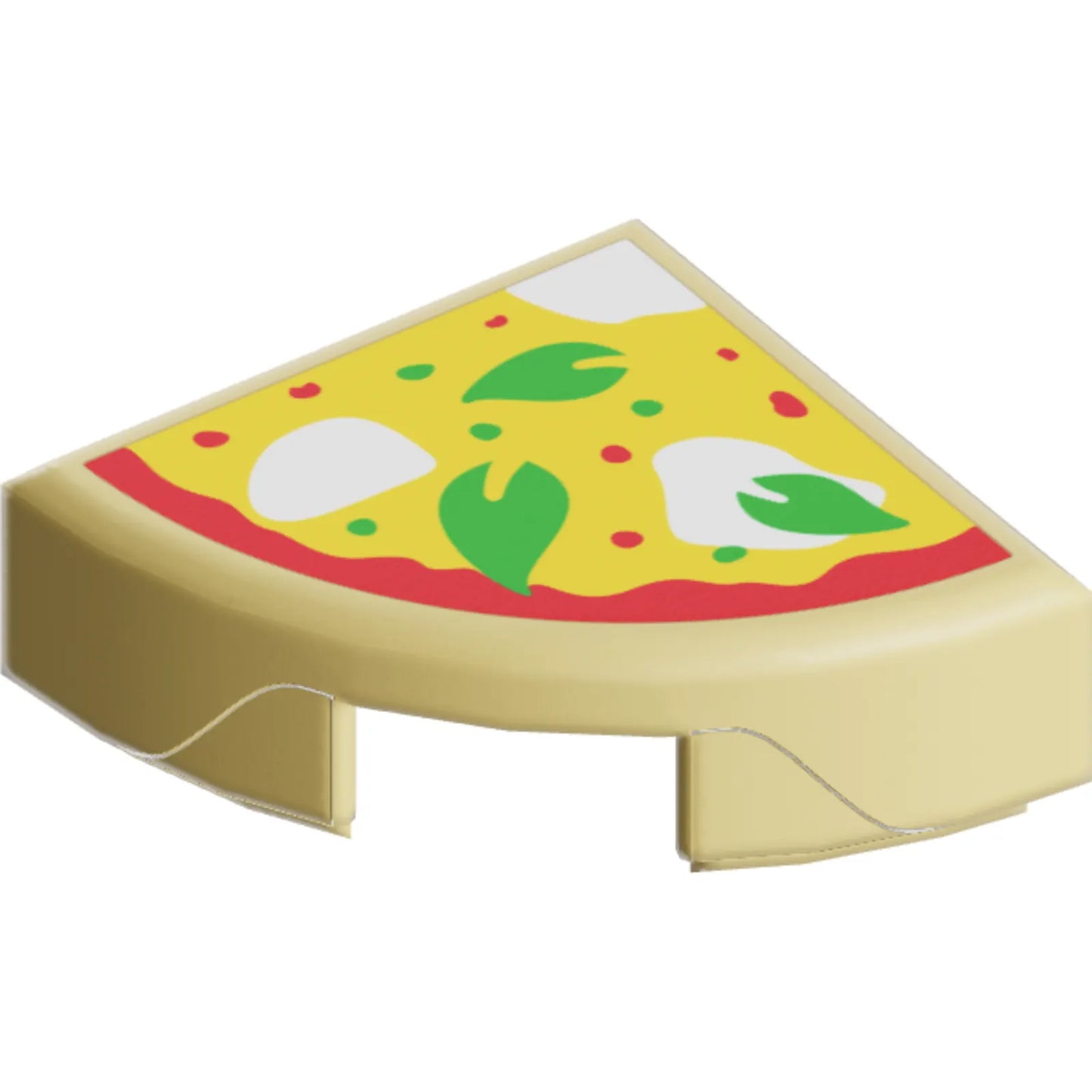 Part 25269pb030 - Tile, Round 1 x 1 Quarter with Pizza Slice with Green Basil Leaves and White Mozzarella Cheese Pattern